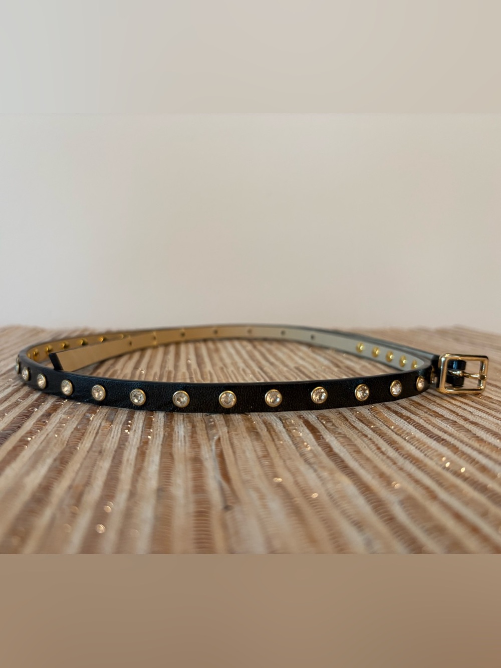 Black Rhinestone Studded Skinny Belt